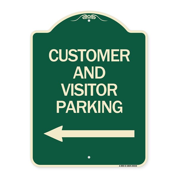 Customer and Visitor Parking W/ Left Arrow Heavy-Gauge Aluminum Sign, 24" x 18", G-1824-24216